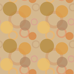 Seamless pattern with circles and circle. Graphic illustration. Seamless pattern with orange, yellow, lilac, green circles on a sandy background. Illustration for design, decoration, printing.