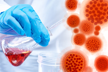 Microbiological studies of pathogens. Coronavirus molecules and microbiological laboratory....