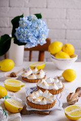 Vegan lemon meringue tart.selective focus.