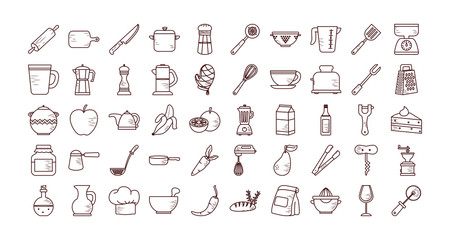 Isolated cook and kitchen line style icon set vector design