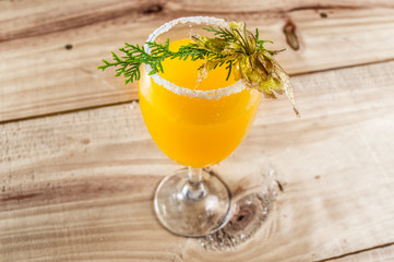 Passion Fruit mixed drink cocktail crystal glass