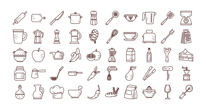 Isolated cook and kitchen line style icon set vector design