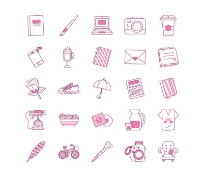 Isolated cute objects half line half color style icon set vector design