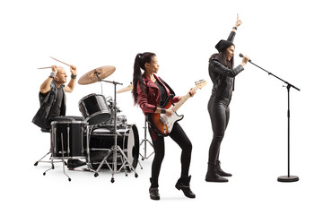 Fototapeta premium Rock music band performing with a female front singer