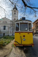 Plakat Old tram in Pecs, Hungary.