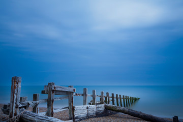 wooden sea defenses at Pevensy beach