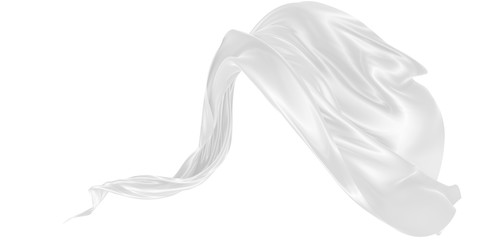 Beautiful flowing fabric of white wavy silk or satin. 3d rendering image.