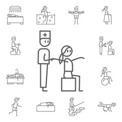 Rehabilitation, physiotherapy ,doctor icon. Physiotherapy icons universal set for web and mobile