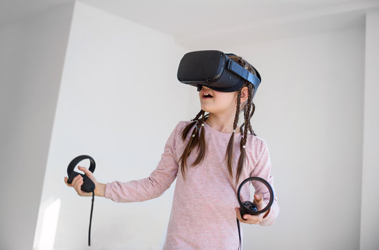 girl using a virtual reality oculus headset