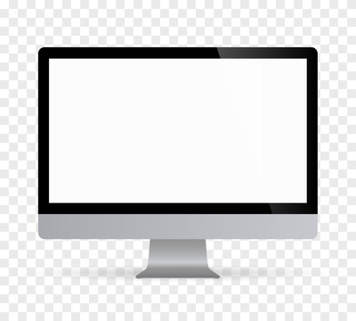 Realistic desktop computer monitor with white screen and checkerboard background. Illustration vector illustrator Ai EPS