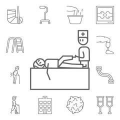 Physiotherapy, doctor, lying man icon. Physiotherapy icons universal set for web and mobile