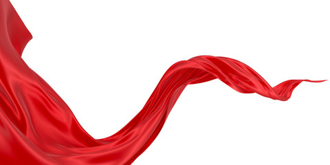 Beautiful flowing fabric of red wavy silk or satin. 3d rendering image.