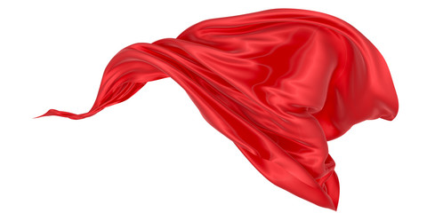 Beautiful flowing fabric of red wavy silk or satin. 3d rendering image.