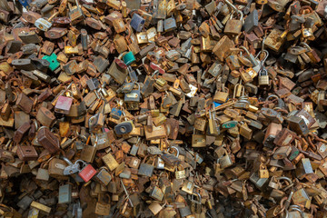 Love locks on a fence in Pecs, Hungary.