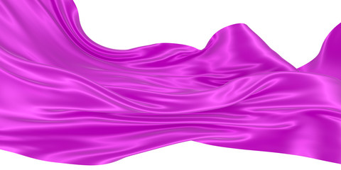 Beautiful flowing fabric of magenta wavy silk or satin. 3d rendering image.