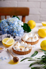 Fototapeta na wymiar Vegan lemon meringue tart.selective focus.