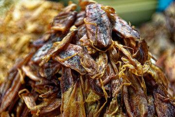 Dried seafood in a thai street market