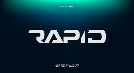 Rapid, an abstract technology science alphabet font. digital space typography vector illustration design	