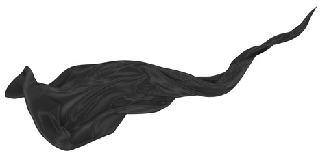 Beautiful flowing fabric of black wavy silk or satin. 3d rendering image.