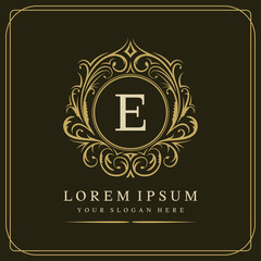 E letter vector logo template on brown background