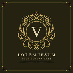 V letter vector logo template on brown background