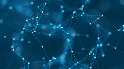 Abstract technology background. Network connection structure on blue background. 3D rendering.