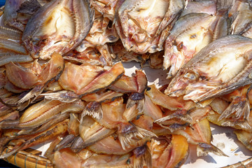 Dried seafood in a thai street market
