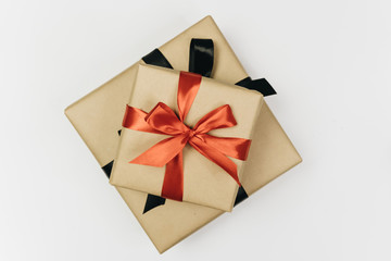View of gift box isolated on white