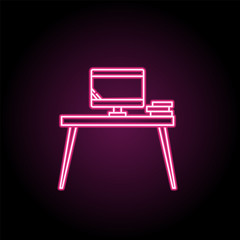 Pc table neon icon. Simple thin line, outline vector of household icons for ui and ux, website or mobile application