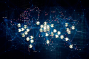 Bitcoin worldwide adoption and blockchain network abstract illustration