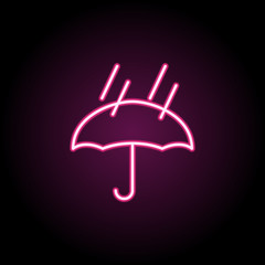 Umbrella and rain neon icon. Simple thin line, outline vector of web icons for ui and ux, website or mobile application