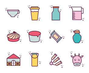 Isolated dairy line and fill style icon set vector design