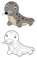 cartoon scene with seal on white background sketchbook - illustration