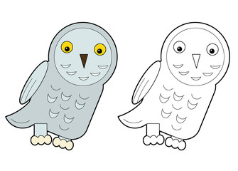 Cartoon animal bird flying owl - coloring page sketchbook illustration