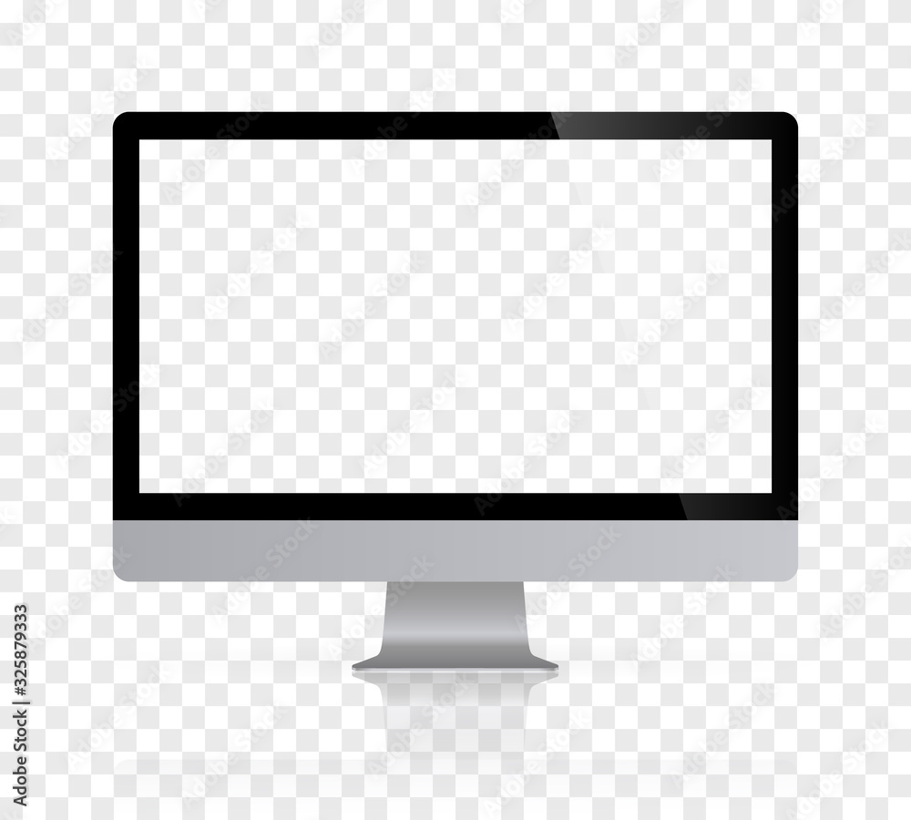 Wall mural realistic desktop computer monitor reflect with checkerboard screen and background. illustration vec