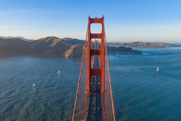 Golden Gate Bridge as seen from the air. Drone footage.