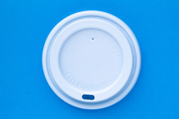 White Uline Paper Hot Cup Lid, Paper Hot Cup Lids, Single Use Coffee Cup on blue background