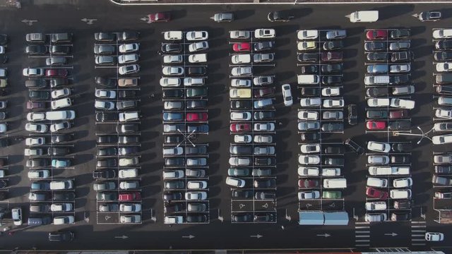 Top view of the parking with many cars