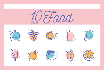 Isolated 10 food block line style icon set vector design