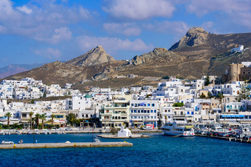 Port of Naxos, a Greek island in Aegean Sea, Greece - obrazy, fototapety, plakaty