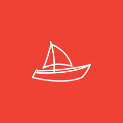 Boat Line Icon On Red Background. Red Flat Style Vector Illustration