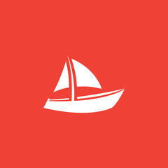 Boat Icon On Red Background. Red Flat Style Vector Illustration