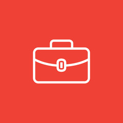 Briefcase Line Icon On Red Background. Red Flat Style Vector Illustration