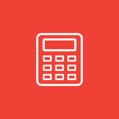 Calculator Line Icon On Red Background. Red Flat Style Vector Illustration