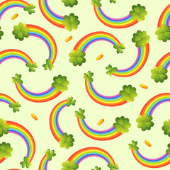 Obraz premium Bright fairy rainbows with lucky green shamrocks.