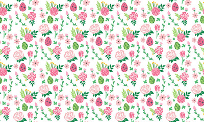 Cute Easter egg pattern background, with leaf and flower design.