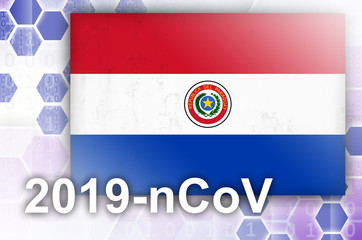 Paraguay flag and futuristic digital abstract composition with 2019-nCoV inscription. Covid-19 outbreak concept