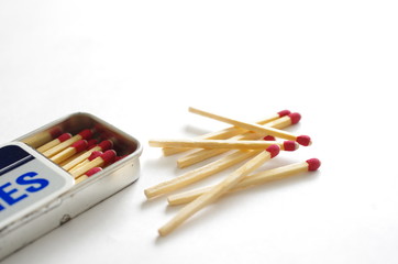 マッチ棒とブリキのマッチ箱