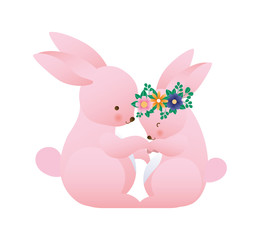 Cute rabbit cartoon with flowers crown vector design
