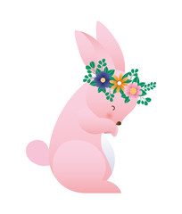 Obraz premium Cute rabbit cartoon with flowers crown vector design